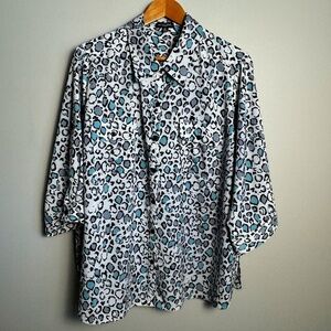 Notations Women's Multicolor Leopard‎ Print 1/2 Sleeve Button Up Satin Blouse 2X